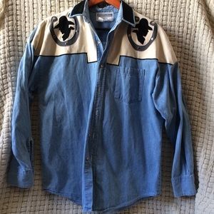 unique vintage denim button up with cowboy detail
